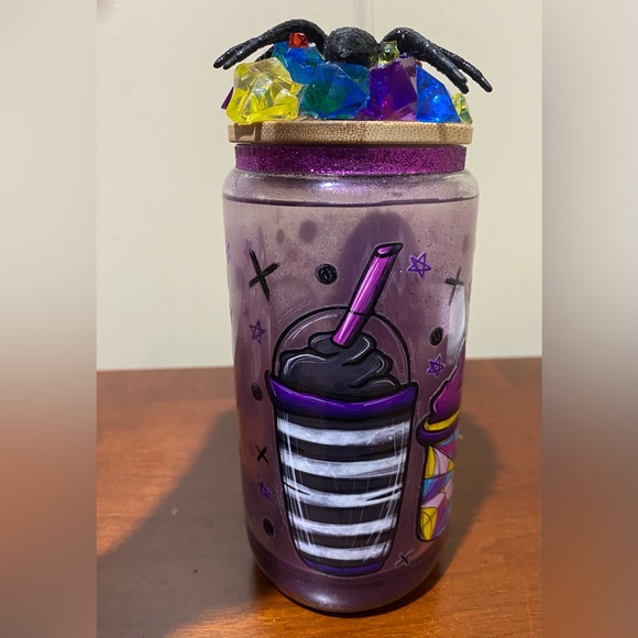 Wednesday Addams Liquid Glitter 16oz Glass Tumbler NWT Handmade - Picture 3 of 6